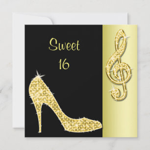Convites Gold Stiletto & Treble Cleft Doce 16 Aniversário