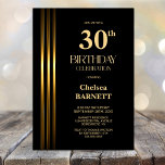 Convites Gold Striped Black 30th Birthday Party<br><div class="desc">Invite your friends and loved ones to your birthday celebration with this modern gold striped black 30th birthday party invitation. The customizable text area in this invitation template allows you to include all the necessary details for your special birthday celebration, including the date, time, venue, and RSVP information. A variety...</div>