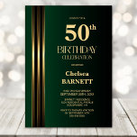 Convites Gold Striped Black Green 50th Birthday Party<br><div class="desc">Invite your friends and loved ones to your birthday celebration with this modern gold striped black and green 50th birthday party invitation. The customizable text area in this invitation template allows you to include all the necessary details for your special birthday celebration, including the date, time, venue, and RSVP information....</div>