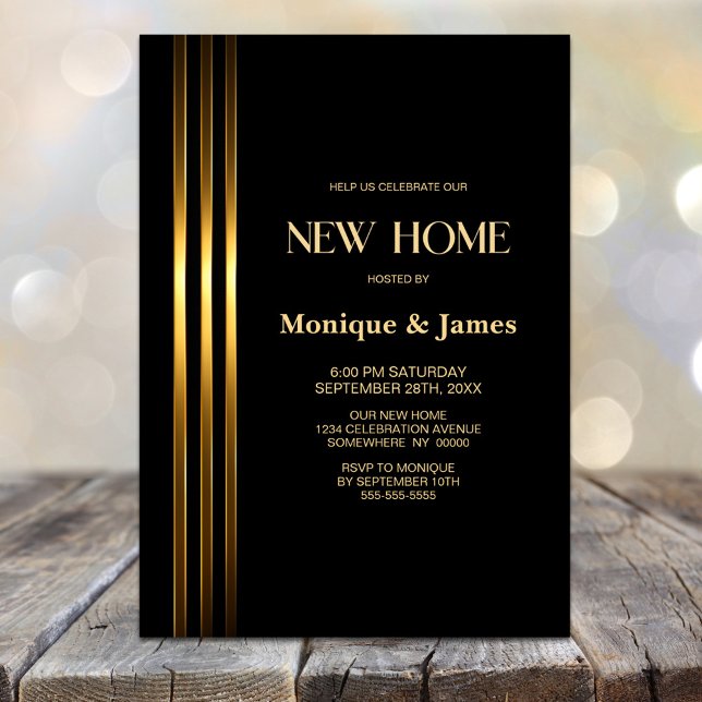 Convites Gold Striped Black Housewarming Party (Criador carregado)