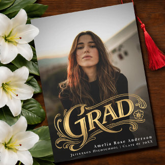 Convites Gold Stylish Vintage Grad Photo Announcement Card