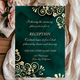 Convites Gold Swirls Emerald Green Wedding