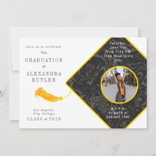Convites Gold Tassel Class of 2023 Photo Script Graduation