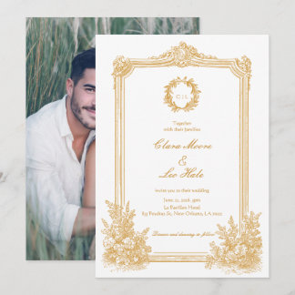 Convites Gold Vintage Ornate Border Wedding Photo 