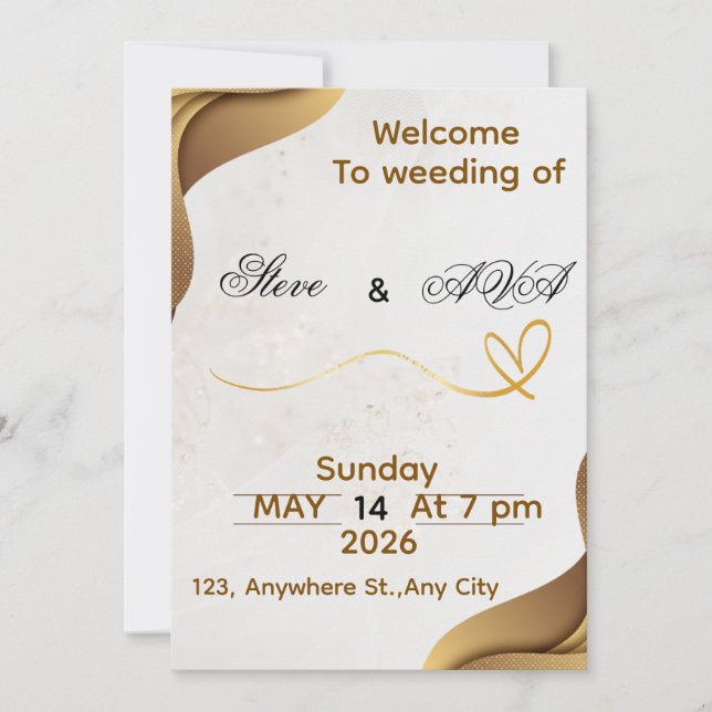 Convites Gold Wave Elegant Wedding Invitation | Soft & Luxu (Frente)