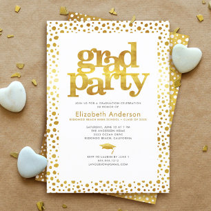 Convites Gold white grad party modern bold typography chic