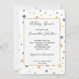 Convites Gold Yellow Blue Stars Baby Shower