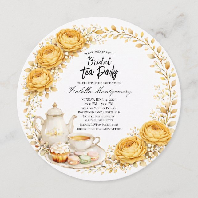 Convites Gold Yellow Palette Tea Party Bridal Shower (Frente)