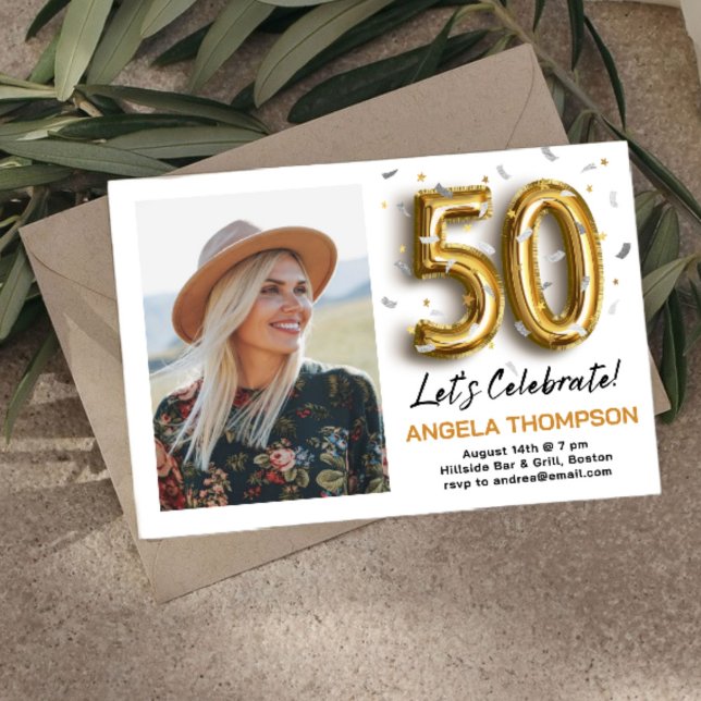 Convites Golden 50 Years Birthday Photo Invitation (Criador carregado)