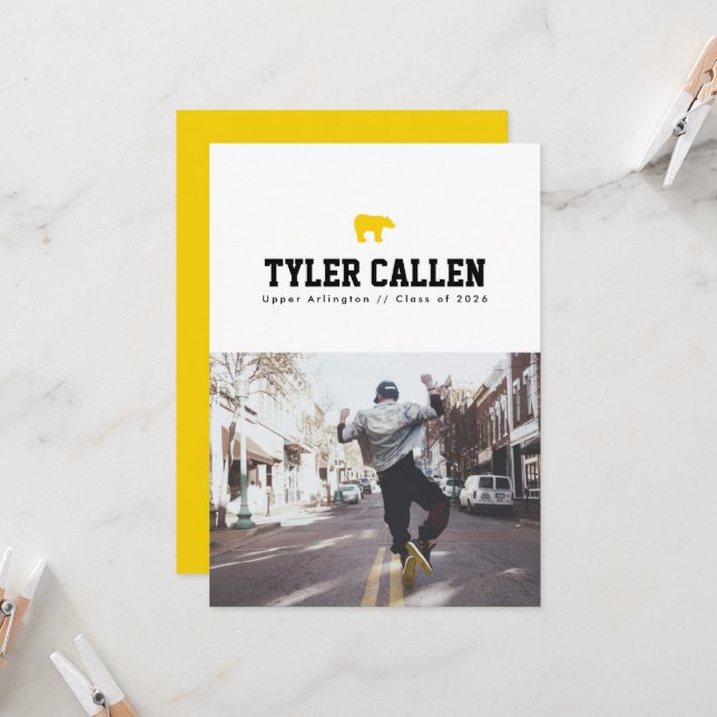 Convites Golden Bear Varsity Text-only Backer (Frente/Verso In Situ)