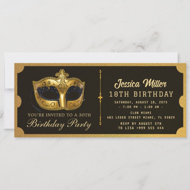 Convites Golden birthday Party Ticket Invitation (Frente)