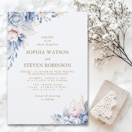 Convites Golden Bloom: Blue & White Floral Wedding