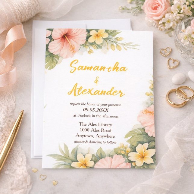 Convites Golden Bloom Tropical Daydream Wedding  (Criador carregado)