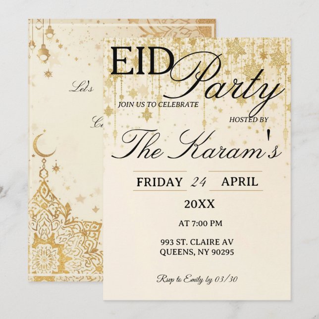 Convites Golden Boho elegant Eid Party Invitation  (Frente/Verso)