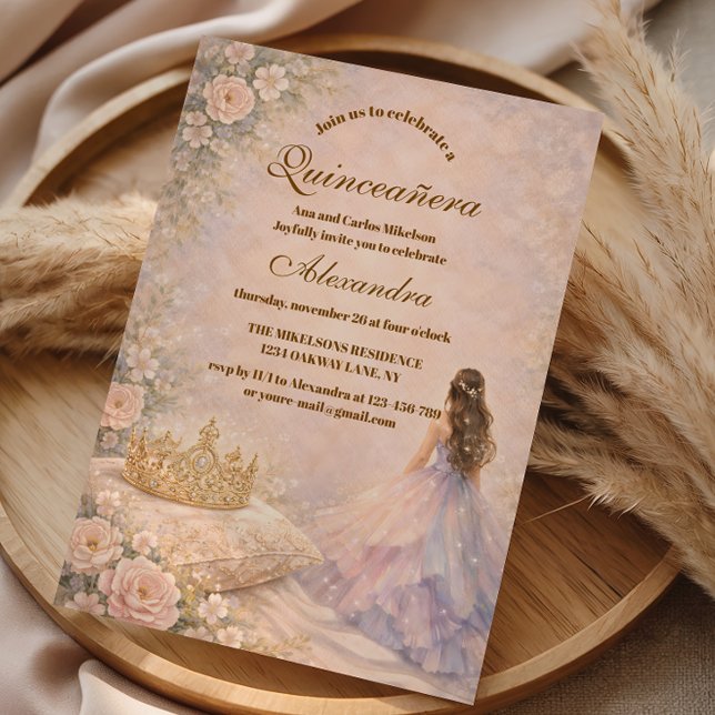 Convites Golden Crown Fairytale Quinceañera (Criador carregado)