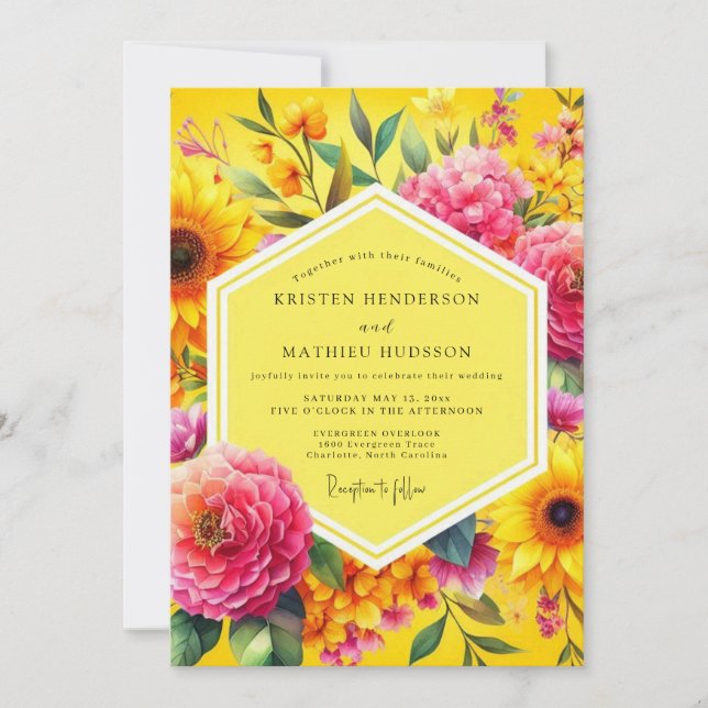 Convites Golden Floral Bloom Wedding (Frente)