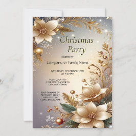 Convites Golden Floral Holiday Party Invitation