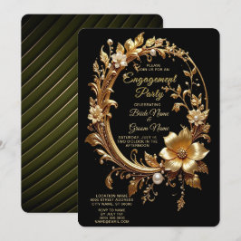 Convites Golden Floral Ornate Frame Engagement Invitation