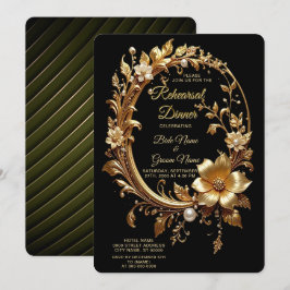 Convites Golden Floral Ornate Frame Rehearsal Dinner