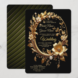 Convites Golden Floral Ornate Frame Wedding Invitation