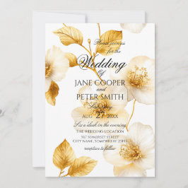 Convites Golden flowers floral Wedding Invitation