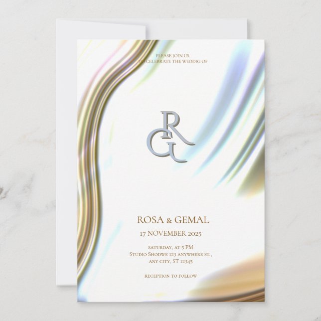 Convites Golden Foil Texture Elegant Wedding Invitation (Frente)