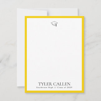Convites Golden Grad Cap Notecard with Yellow Backer