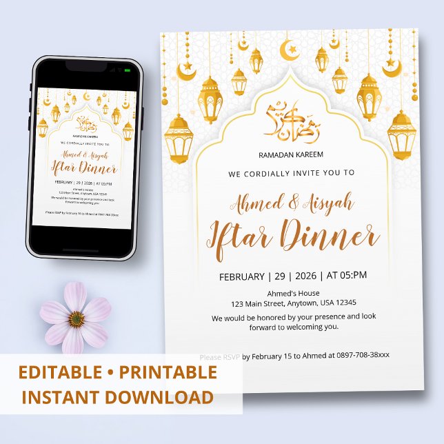 Convites Golden Lentern Islamic Iftar Invitation (Criador carregado)