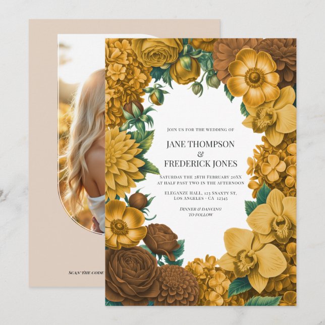Convites Golden Marigold, Terra Honey & Umber Spice Wedding (Frente/Verso)