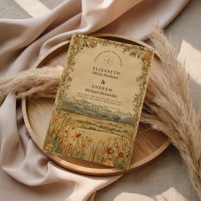Convites Golden Meadow Mountain Wedding (Criador carregado)