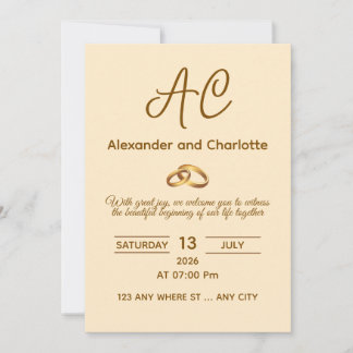 Convites Golden Monogram Wedding Invitation Card