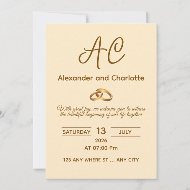 Convites Golden Monogram Wedding Invitation Card (Frente)