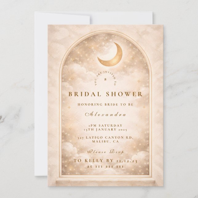 Convites Golden Moon Arch Celestial Bridal Shower (Frente)