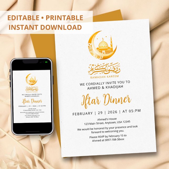 Convites Golden Mosque Moon Ramadan Iftar Dinner Invitation (Criador carregado)