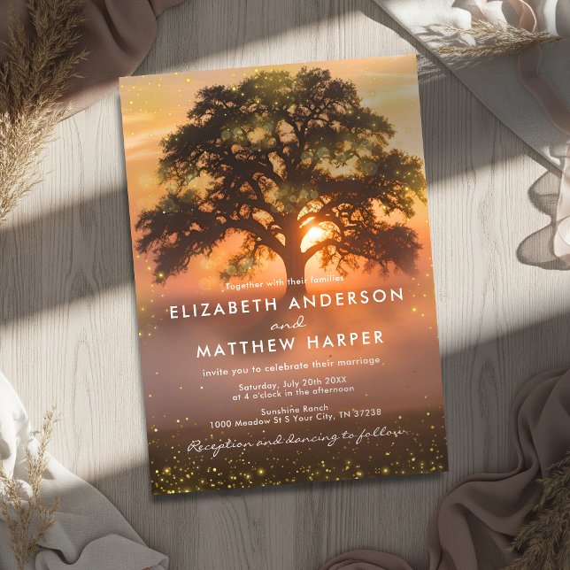 Convites Golden Orange Sunset Fireflies Country Wedding (Criador carregado)