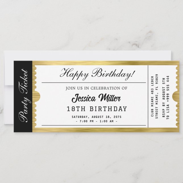 Convites Golden Party Ticket Invitation (Frente)