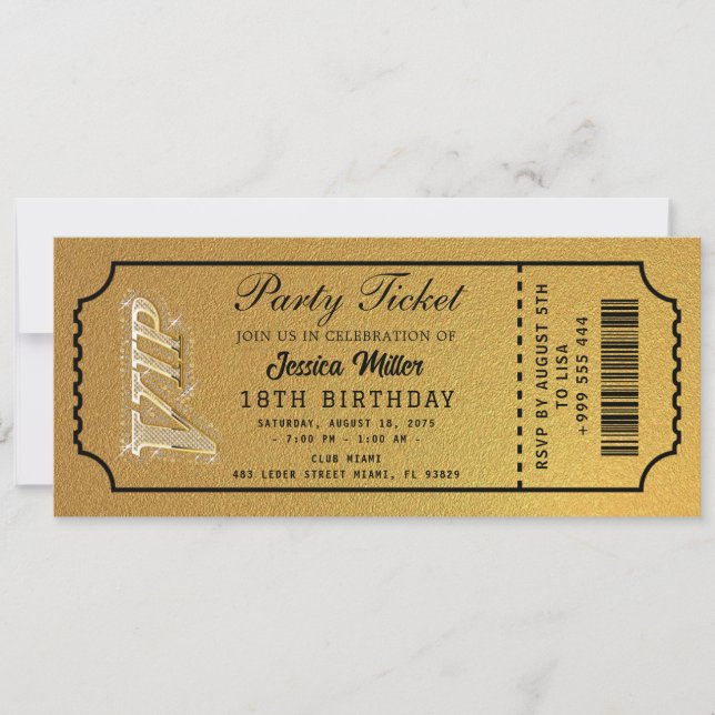 Convites Golden Party Ticket Invitation (Frente)