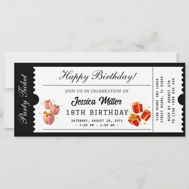 Convites Golden Party Ticket Invitation (Frente)