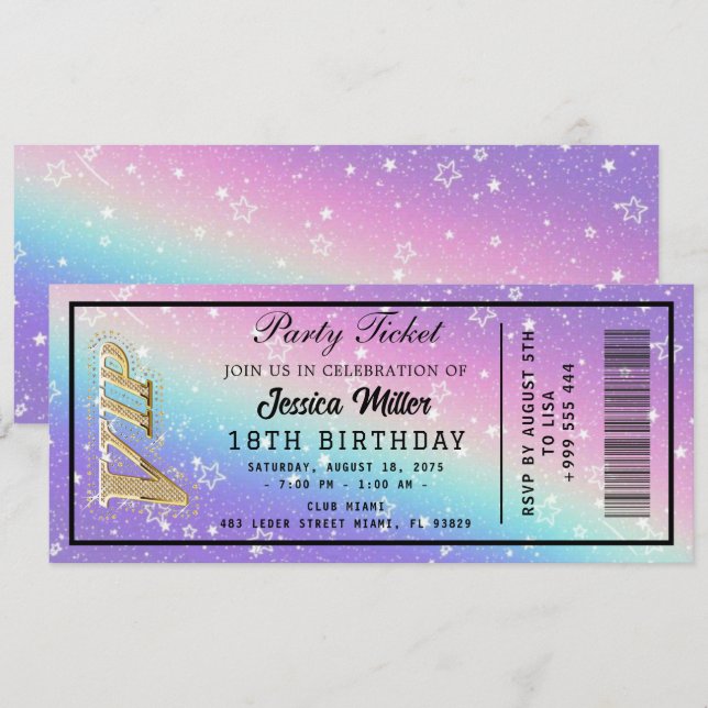 Convites Golden Party Ticket Invitation (Frente/Verso)