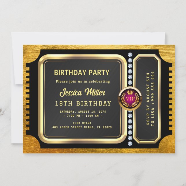 Convites Golden Party Ticket Invitation (Frente)