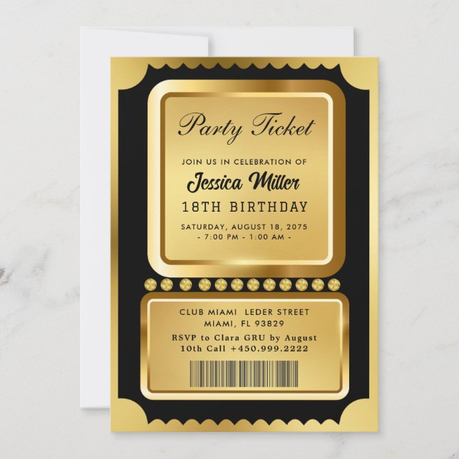 Convites Golden Party Ticket Invitation (Frente)