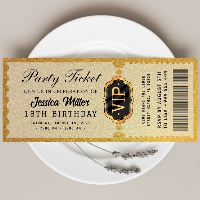 Convites Golden Party Ticket Invitation (Criador carregado)