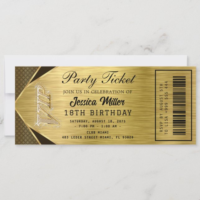Convites Golden Party Ticket Invitation (Frente)