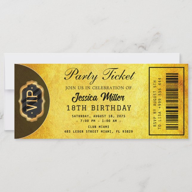 Convites Golden Party Ticket Invitation (Frente)
