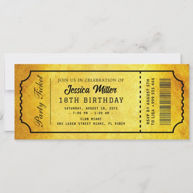 Convites Golden Party Ticket Invitation (Frente)