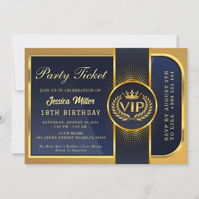 Convites Golden Party Ticket Invitation (Frente)