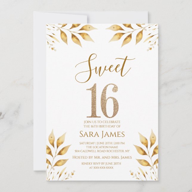 Convites Golden Radiance Sweet 16 Invitation (Frente)