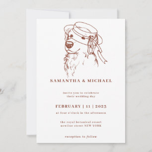 Convites Golden Retriever com chapéu de noiva