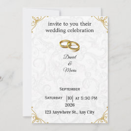 Convites Golden Rings Beige Floral Custom Wedding 