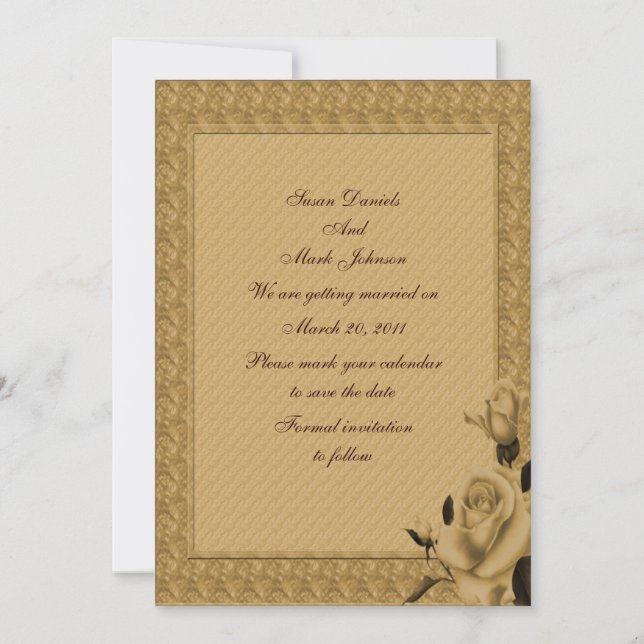 Convites Golden Rosebuds Floral Casamento Save The Date (Frente)